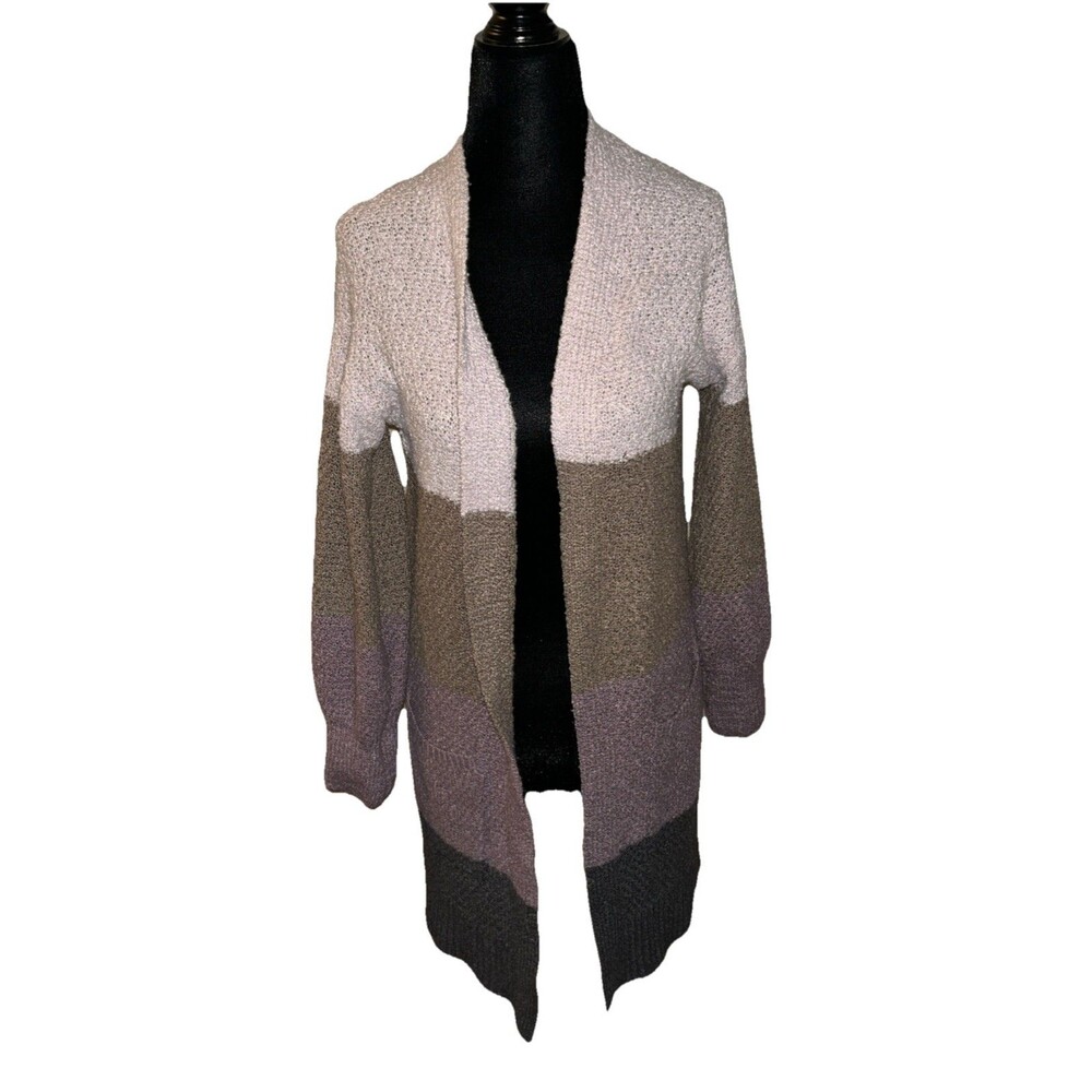 SO Long Multicolor XS Colorblock Open Front Long Sleeve Cardigan With Pockets